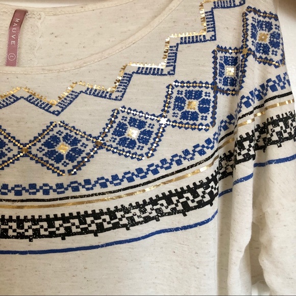 ⭐️2/$20 Mauve Boho Boat Neck Top with Gold - Picture 2 of 3